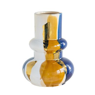 TOEMOA Bulbous Ceramic Vase with Abstract Multicolored Artistic Finish