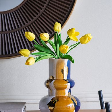 TOEMOA Bulbous Ceramic Vase with Abstract Multicolored Artistic Finish