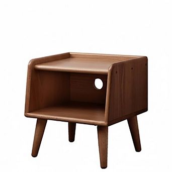 Elegant Beechwood Nightstand with Rounded Design and Organized Storage