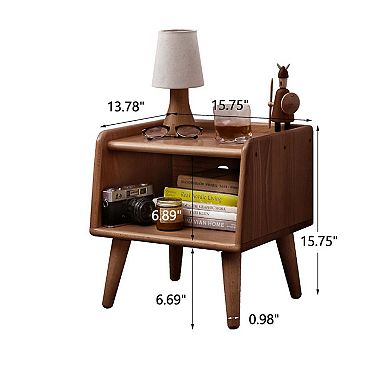 Elegant Beechwood Nightstand with Rounded Design and Organized Storage
