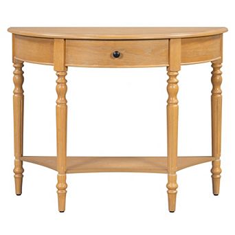 Whisen Farmhouse Half Moon Console Table with Drawer and Shelf