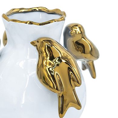 TOEMOA Two-Tiered Ceramic Vase with Ornamental Bird Accents