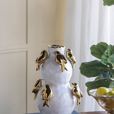 TOEMOA Two-Tiered Ceramic Vase with Ornamental Bird Accents