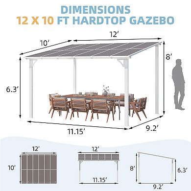 12 ft. x 10 ft. Aluminum Sloped Roof Patio Cover Pergola with Retractable Polycarbonate Canopy