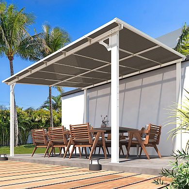 12 ft. x 10 ft. Aluminum Sloped Roof Patio Cover Pergola with Retractable Polycarbonate Canopy