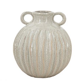 TOEMOA Decorative Round Ceramic Flower Vase with Textured Motif