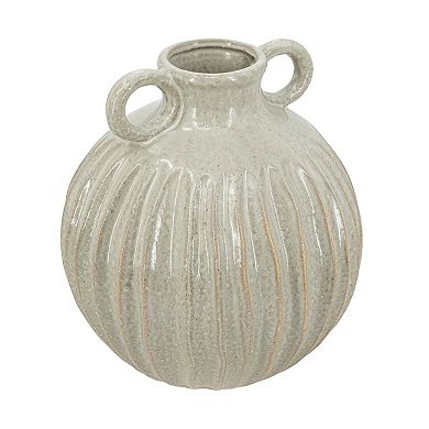TOEMOA Decorative Round Ceramic Flower Vase with Textured Motif