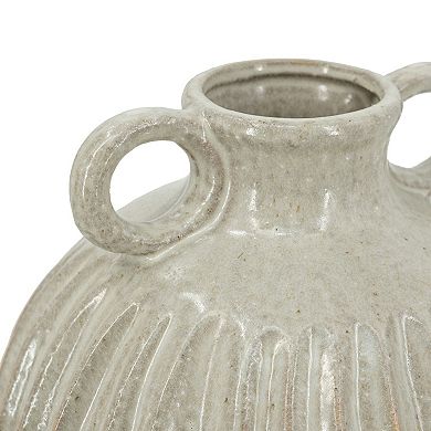 TOEMOA Decorative Round Ceramic Flower Vase with Textured Motif