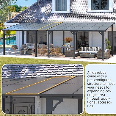 8 ft. x 8 ft. Aluminum Frame Sloped Roof Patio Pergola with Retractable Polycarbonate Canopy