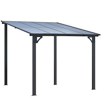 8 ft. x 8 ft. Aluminum Frame Sloped Roof Patio Pergola with Retractable Polycarbonate Canopy