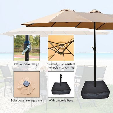 WOW PIONEER Large Double-Sided Rectangular Outdoor Patio Market Umbrella Light