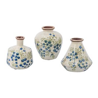 TOEMOA Set of Three Ceramic Mini Vases with Blueberry Motif