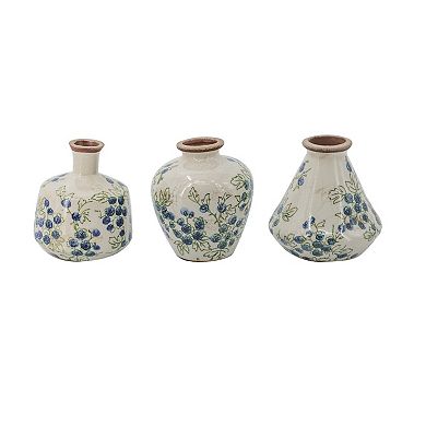 TOEMOA Set of Three Ceramic Mini Vases with Blueberry Motif