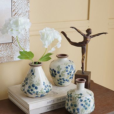 TOEMOA Set of Three Ceramic Mini Vases with Blueberry Motif