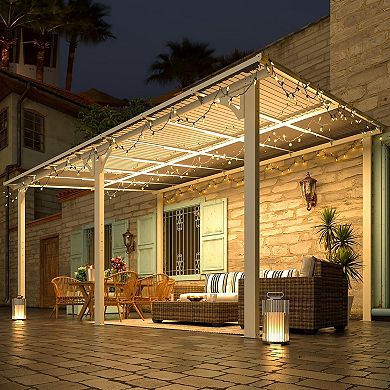 14 ft. x 10 ft. Aluminum Patio Cover Outdoor Pergola with Retractable Canopy and UV-Blocking Panels