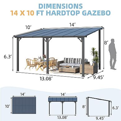 14 ft. x 10 ft. Aluminum Patio Cover Outdoor Pergola with Retractable Canopy and UV-Blocking Panels