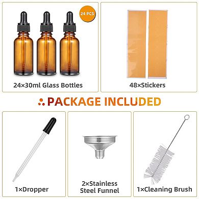 24-Pack 1 oz Amber Glass Dropper Bottles