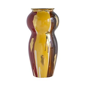 TOEMOA Curved Ceramic Vase with Abstract Multicolored Artisan Finish