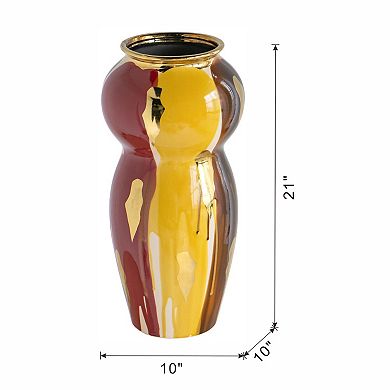 TOEMOA Curved Ceramic Vase with Abstract Multicolored Artisan Finish