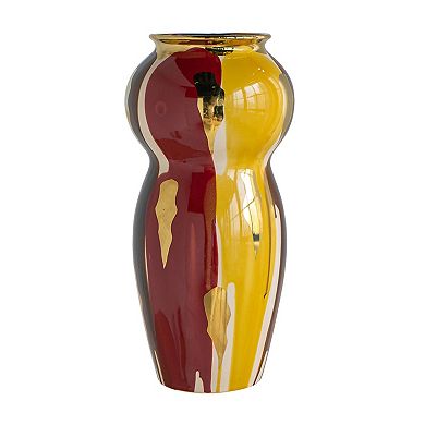 TOEMOA Curved Ceramic Vase with Abstract Multicolored Artisan Finish
