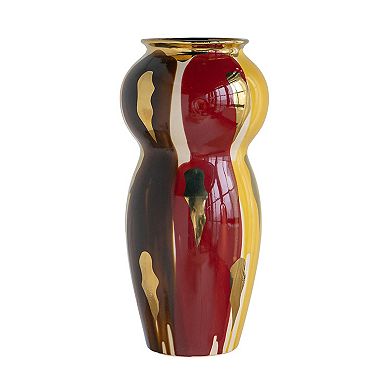 TOEMOA Curved Ceramic Vase with Abstract Multicolored Artisan Finish