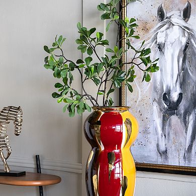 TOEMOA Curved Ceramic Vase with Abstract Multicolored Artisan Finish