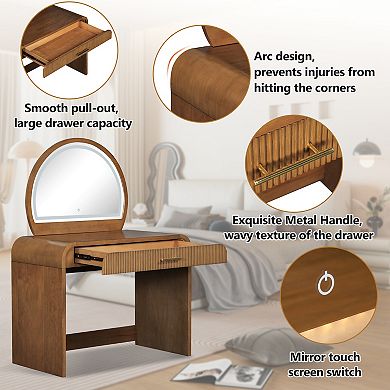 Clihome Makeup Vanity Table with Mirror Touch Screen Lighted Mirror, Dressing Table with Drawer