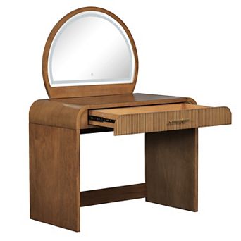 Clihome Makeup Vanity Table with Mirror Touch Screen Lighted Mirror, Dressing Table with Drawer
