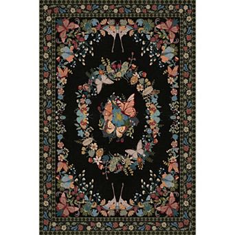 Butterfly Floral Area Rug, Large Ultra-Thin Non-Slip Washable Rug for Living Room & Bedroom