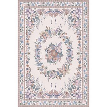 Butterfly Floral Area Rug, Large Ultra-Thin Non-Slip Washable Rug for Living Room & Bedroom
