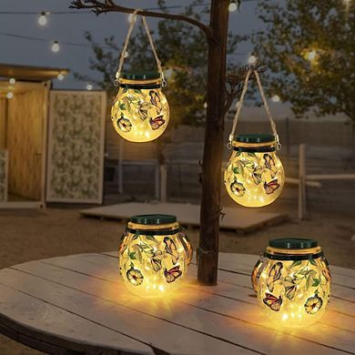Butterfly Crackle Glass Garden Lights - 2 pieces