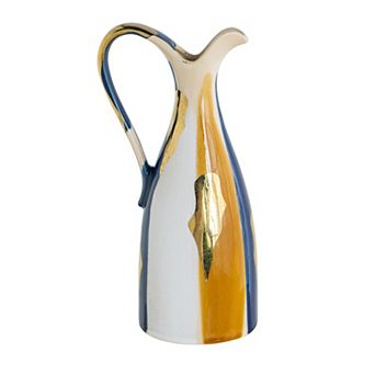 TOEMOA Ceramic Pitcher Vase with Abstract Multicolored Art Deco Finish