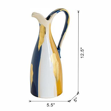 TOEMOA Ceramic Pitcher Vase with Abstract Multicolored Art Deco Finish
