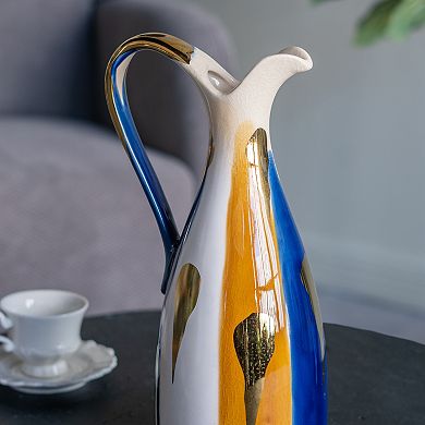 TOEMOA Ceramic Pitcher Vase with Abstract Multicolored Art Deco Finish