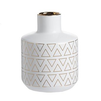 TOEMOA Contemporary Geometric Pattern Ceramic Vase with Gold Accent Trim