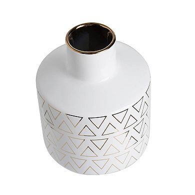 TOEMOA Contemporary Geometric Pattern Ceramic Vase with Gold Accent Trim