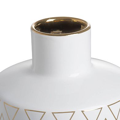 TOEMOA Contemporary Geometric Pattern Ceramic Vase with Gold Accent Trim