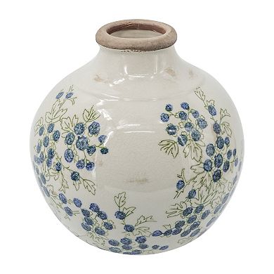 TOEMOA Decorative Ceramic Vase with Blueberry Motif Floral Arrangement Centerpiece