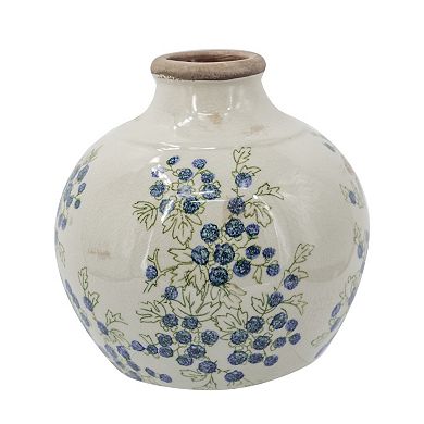 TOEMOA Decorative Ceramic Vase with Blueberry Motif Floral Arrangement Centerpiece