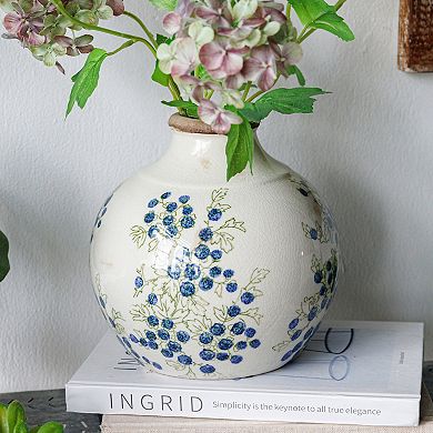 TOEMOA Decorative Ceramic Vase with Blueberry Motif Floral Arrangement Centerpiece