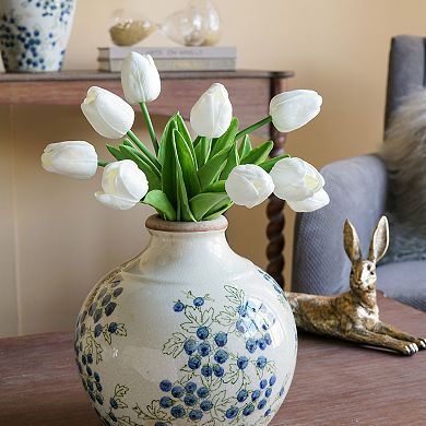 TOEMOA Decorative Ceramic Vase with Blueberry Motif Floral Arrangement Centerpiece