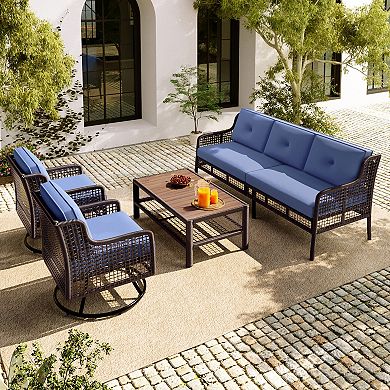 4 Pieces Patio Wicker Sofa Set, 5-person Sectional Rattan Outdoor Conversation Set