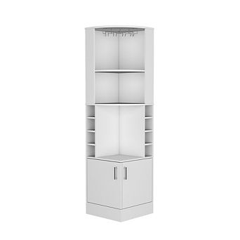 Cairo Corner Bar Cabinet with Double Door Cabinet, Glass Rack, Eight Built-in Wine Rack, White