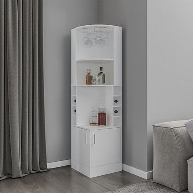 Cairo Corner Bar Cabinet with Double Door Cabinet, Glass Rack, Eight Built-in Wine Rack, White