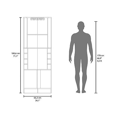 Cairo Corner Bar Cabinet with Double Door Cabinet, Glass Rack, Eight Built-in Wine Rack, White