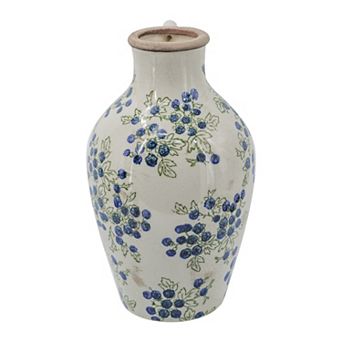 TOEMOA Ceramic Pitcher Vase with Blueberry Motif for Home Tabletop Decor