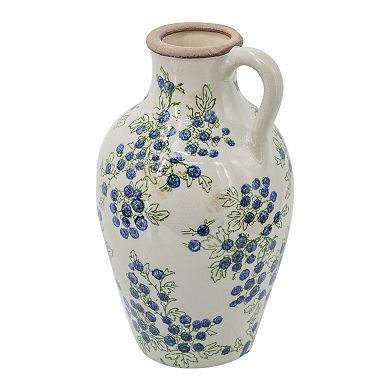 TOEMOA Ceramic Pitcher Vase with Blueberry Motif for Home Tabletop Decor