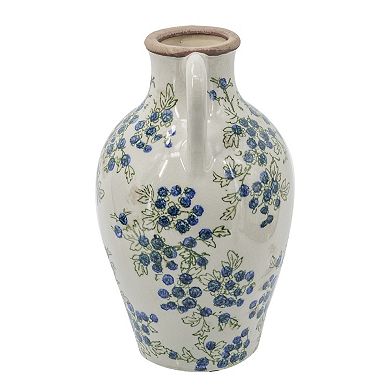 TOEMOA Ceramic Pitcher Vase with Blueberry Motif for Home Tabletop Decor