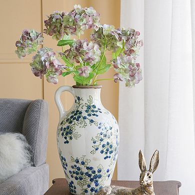 TOEMOA Ceramic Pitcher Vase with Blueberry Motif for Home Tabletop Decor