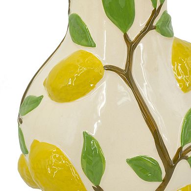 TOEMOA Round Ceramic Vase with Lemon and Vine Floral Accents